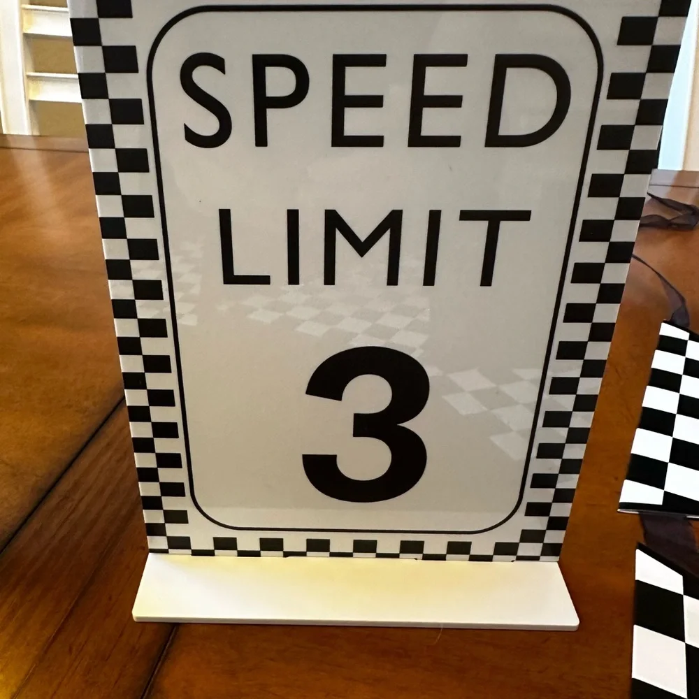 Race Flag Black & White Check Party Banner with Light-Up Number 3